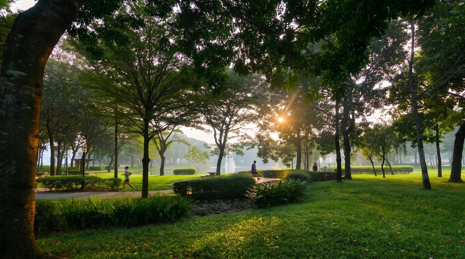 Đường chạy bộ xanh mát trong khuôn viên Emerald Precinct